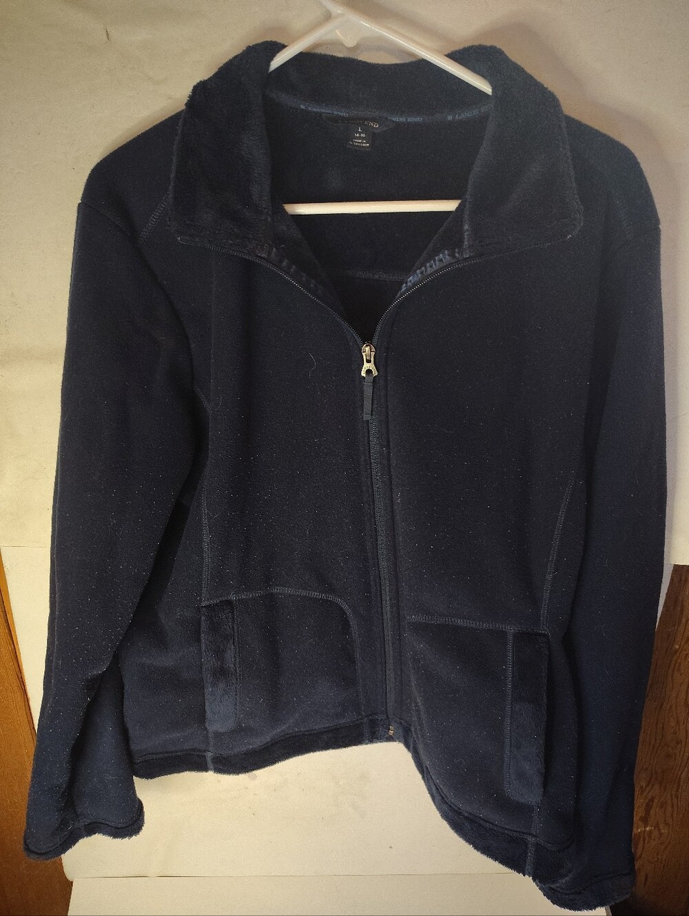 Lands' End Women's Navy Full-Zip Teddy Fleece Jacket